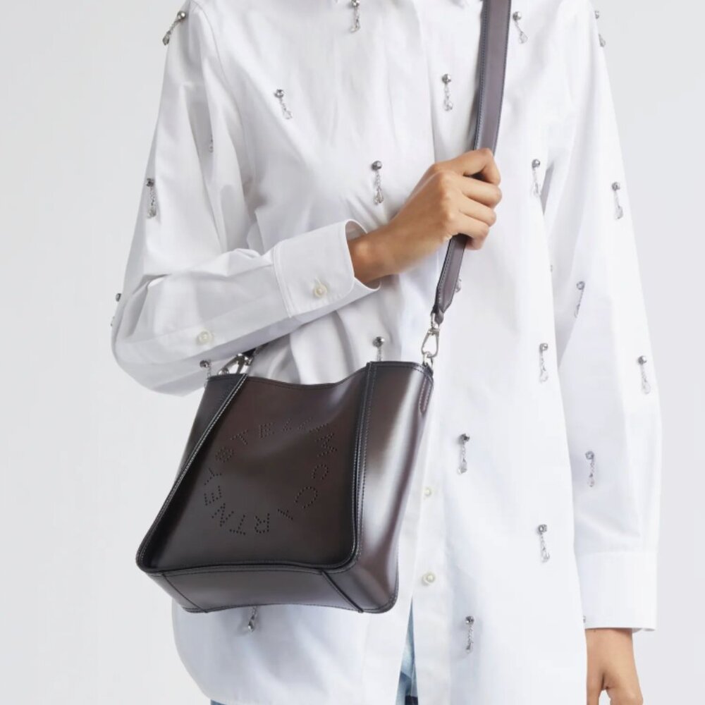Stella McCartney Logo Faux Leather Crossbody Bag Black -Brown